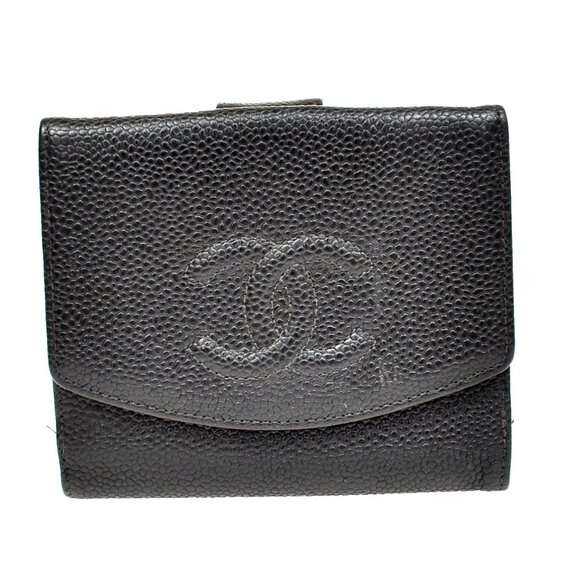 CHANEL CC Bifold Compact Wallet Grained Calfskin Leather Black France 31RL368 - Picture 1 of 15